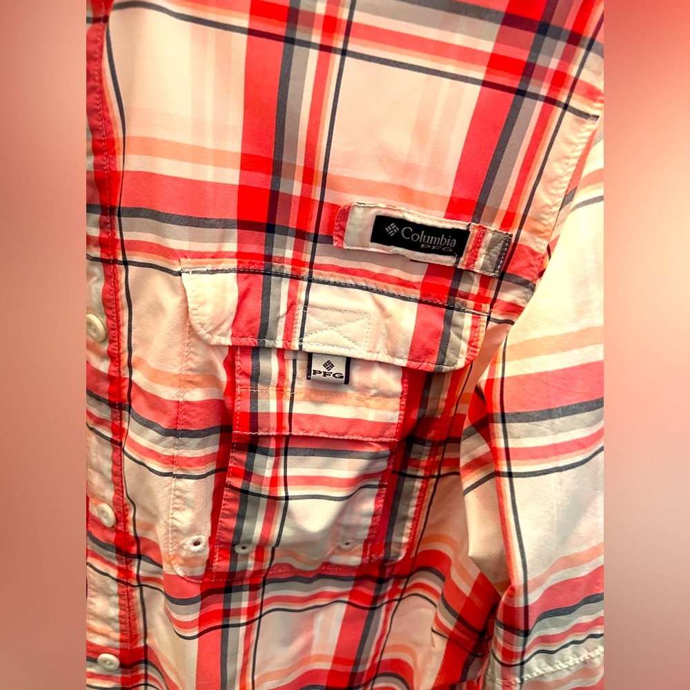 Columbia Girls, pink plaid button down long sleeve shirt size large